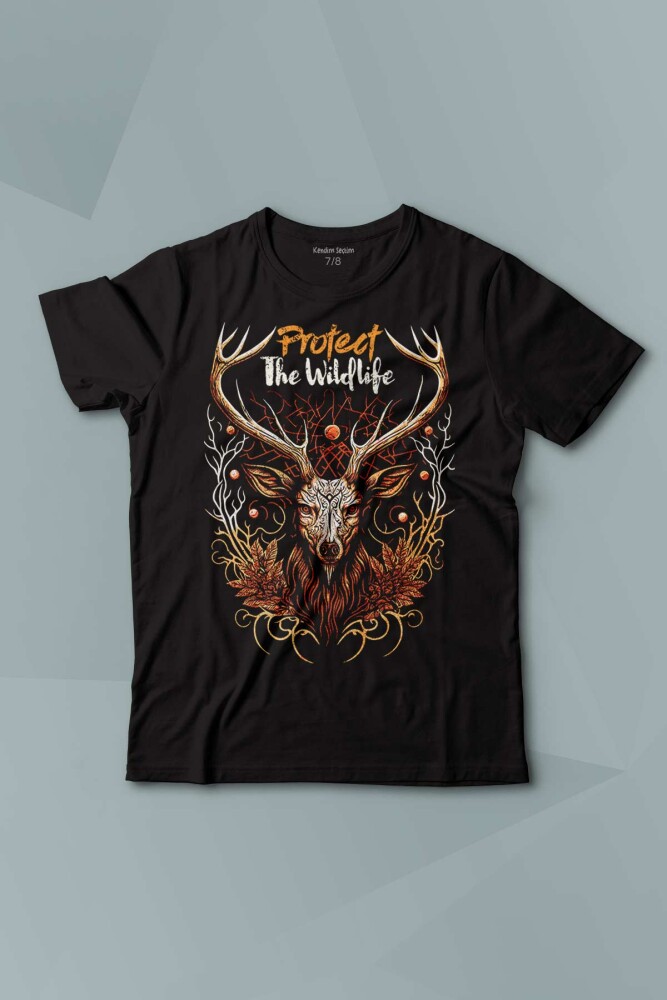 Kısa Kollu Çocuk Tişört Protect The Wildlife The Deer Nature Outdoor Doğa Geyik - 1