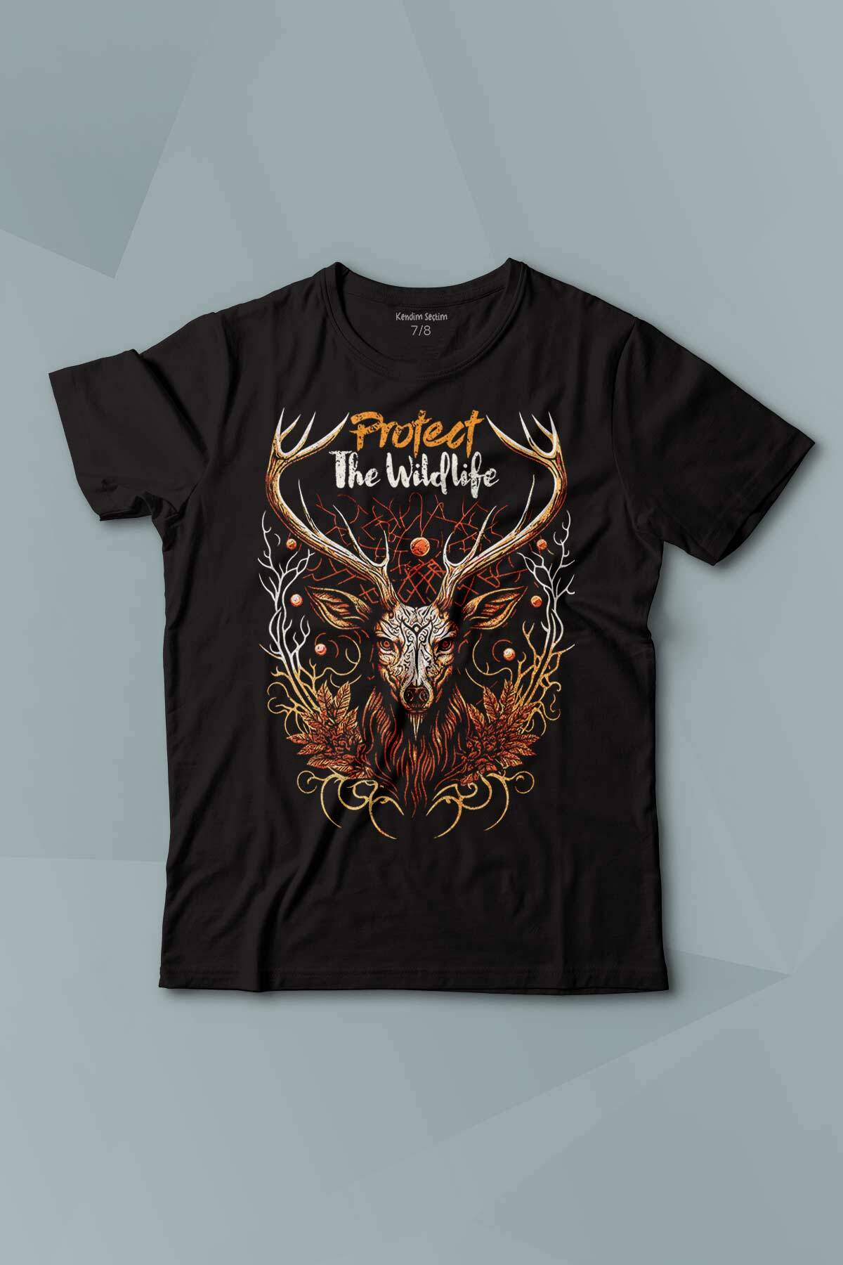 Kısa Kollu Çocuk Tişört Protect The Wildlife The Deer Nature Outdoor Doğa Geyik - 1