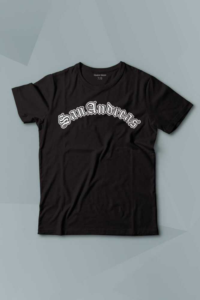 Kısa Kollu Çocuk Tişört San Andreas Tipografi  Siyah Baskılı T-Shirt - 1