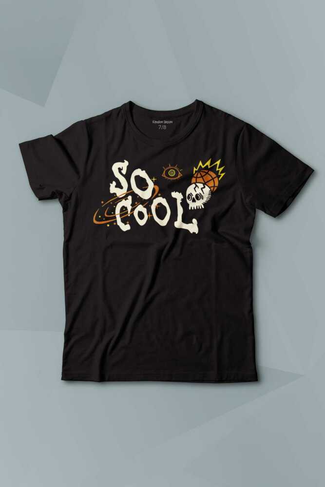 Kısa Kollu Çocuk Tişört Skull So Cool Logo Y2k Kuru Kafa Galaksi Uzay Galaxy - 1
