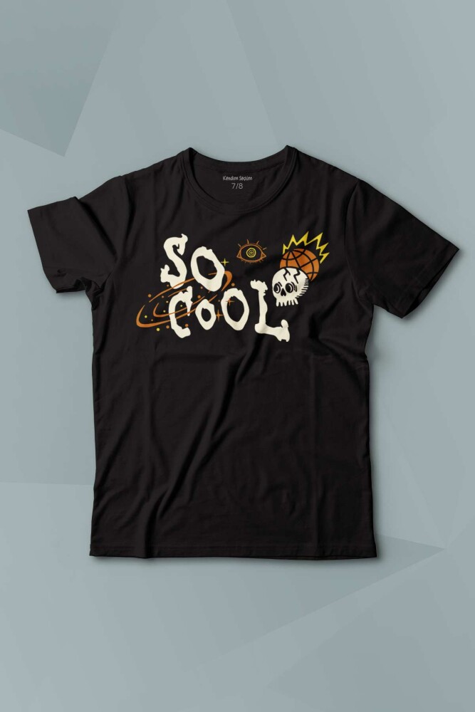 Kısa Kollu Çocuk Tişört Skull So Cool Logo Y2k Kuru Kafa Galaksi Uzay Galaxy - 1