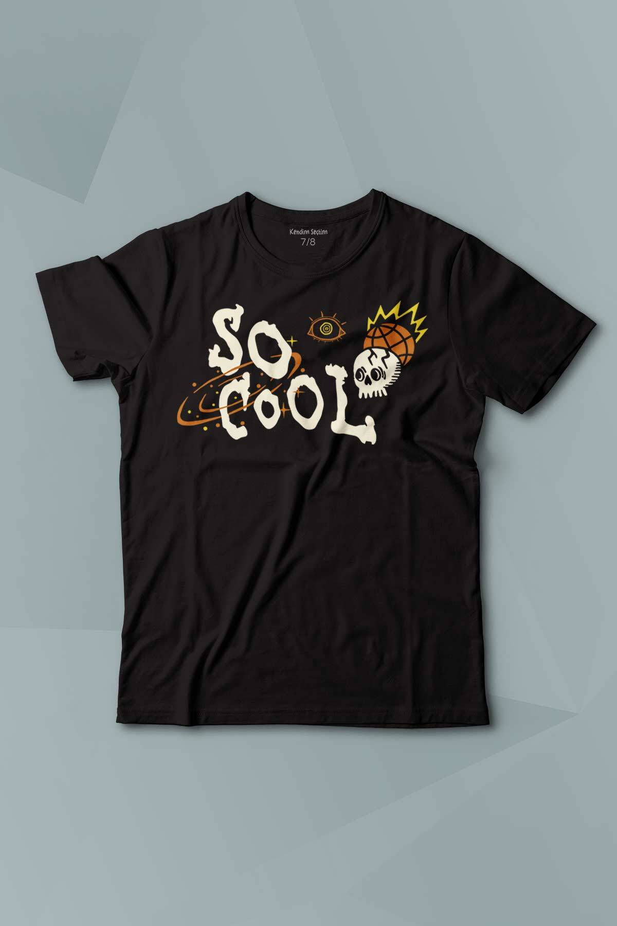 Kısa Kollu Çocuk Tişört Skull So Cool Logo Y2k Kuru Kafa Galaksi Uzay Galaxy - 1