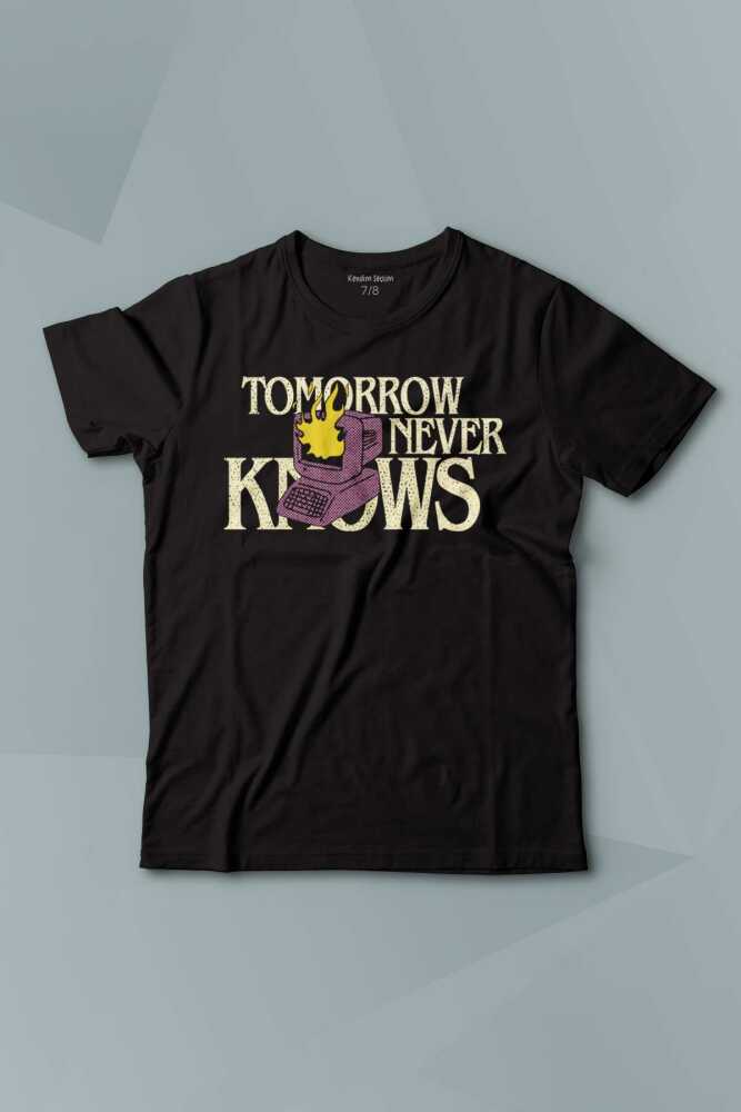 Kısa Kollu Çocuk Tişört  Tomorrow Never Knows y2k Future Vintage Sokak Siyah Baskılı T-shirt - 1