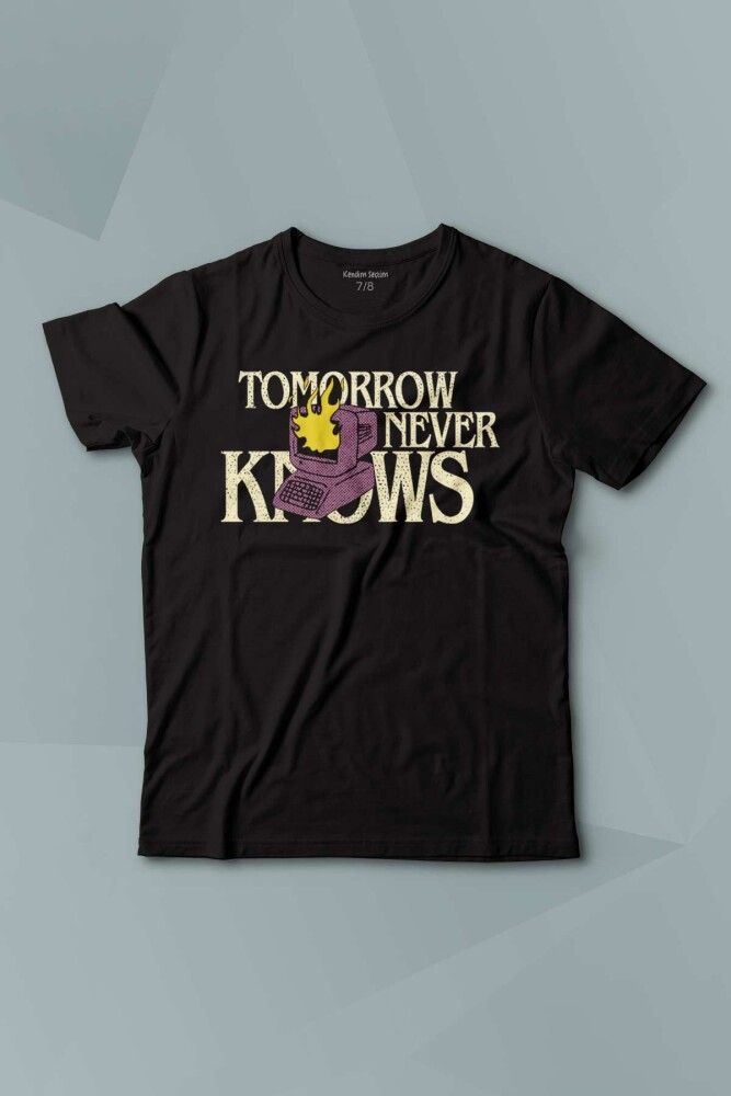 Kısa Kollu Çocuk Tişört Tomorrow Never Knows y2k Future Vintage Sokak Siyah Baskılı T-shirt - 1
