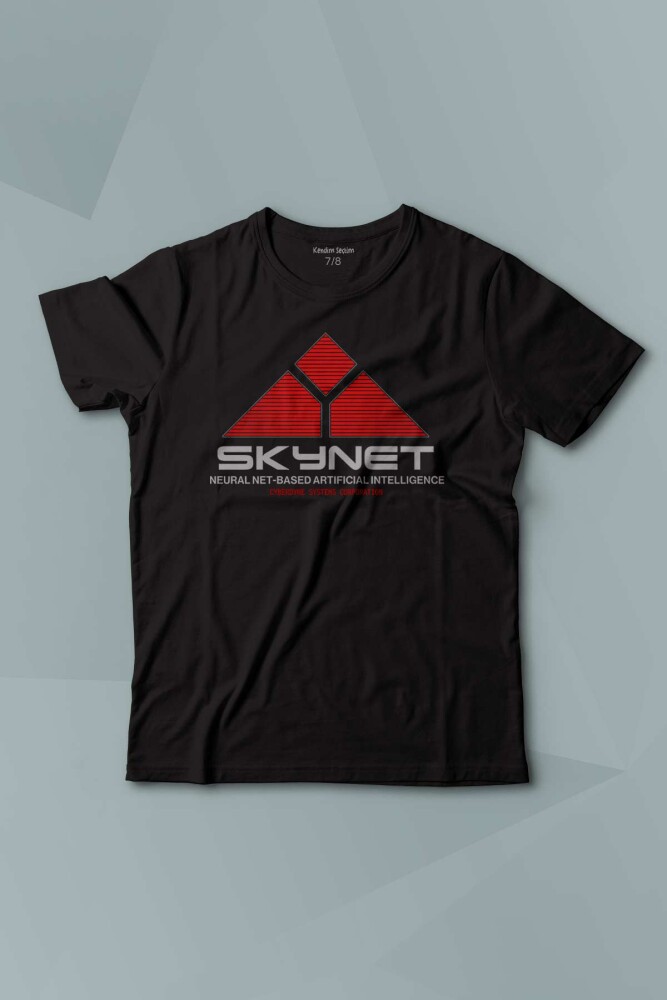 Kısa Kollu Çocuk Tişört Yapay Zeka SkyNet Terminator Artificial Intelligence AI Baskılı T-shirt - 1