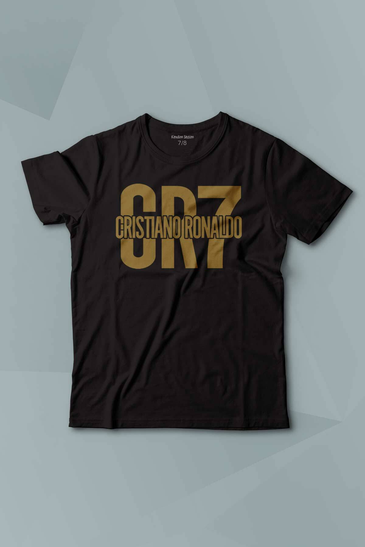 Kısa Kollu Siyah Çocuk T-shirt Cristiano Ronaldo Best Footballer Baskılı Çocuk Tişört - 1