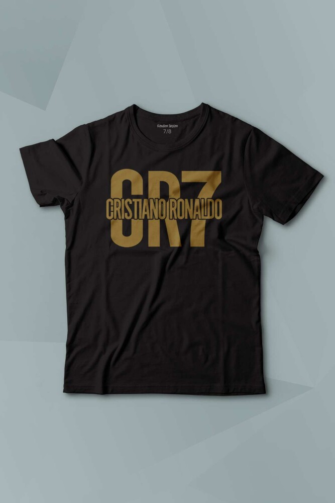Kısa Kollu Siyah Çocuk T-shirt Cristiano Ronaldo Best Footballer Baskılı Çocuk Tişört - 1
