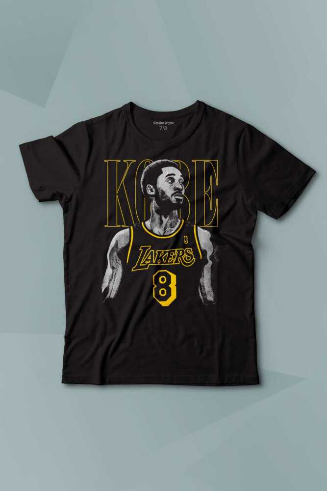 Kısa Kollu Siyah Çocuk T-shirt Kobe Bryant No 8 Basketball Baskılı Çocuk Tişört Kısa Kollu - 1