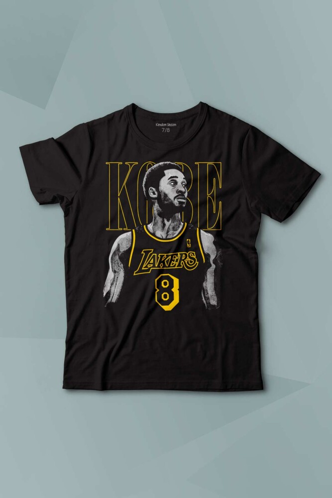 Kısa Kollu Siyah Çocuk T-shirt Kobe Bryant No 8 Basketball Baskılı Çocuk Tişört Kısa Kollu - 1
