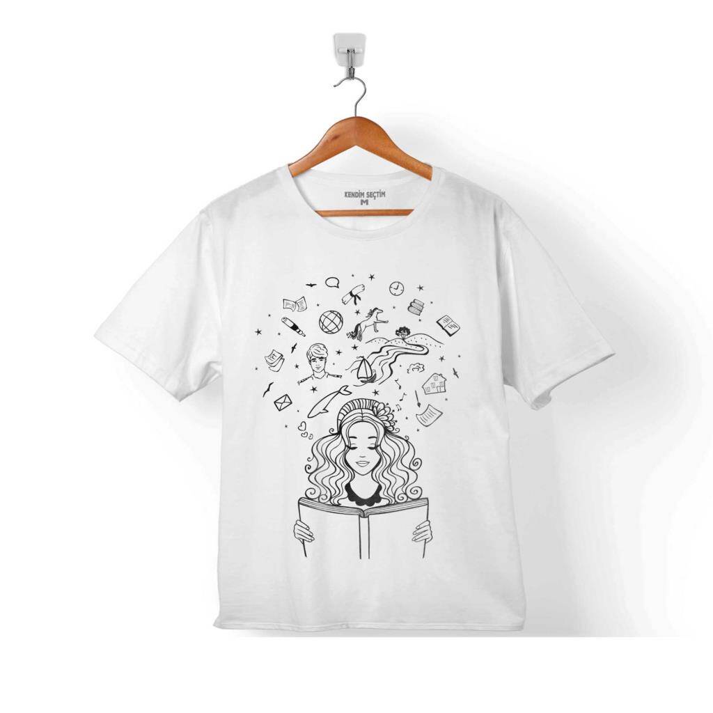 KİTAP OKUYAN KIZ BOOK READING GIRL ÇOCUK TİŞÖRT - 1