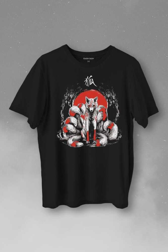 Kitsune Japon Tilkisi Japanese Baskılı Tişört Unisex T-Shirt - 1
