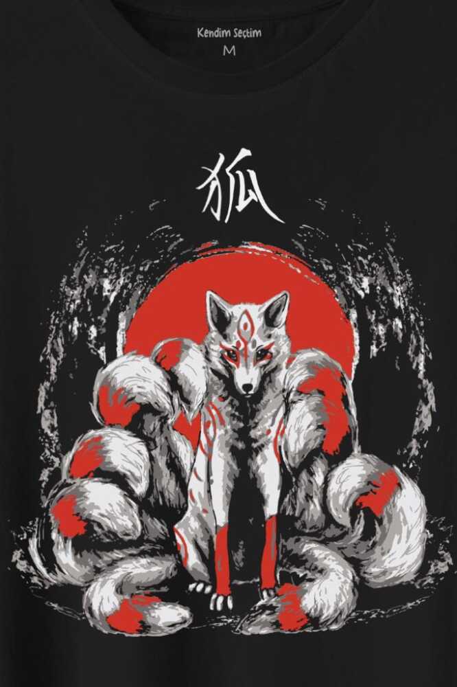 Kitsune Japon Tilkisi Japanese Baskılı Tişört Unisex T-Shirt - 2
