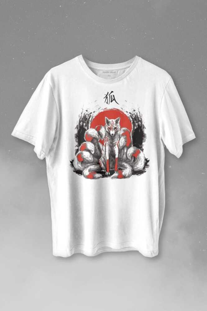 Kitsune Japon Tilkisi Japanese Baskılı Tişört Unisex T-shirt - 1