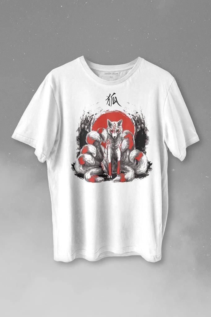 Kitsune Japon Tilkisi Japanese Baskılı Tişört Unisex T-shirt - 1