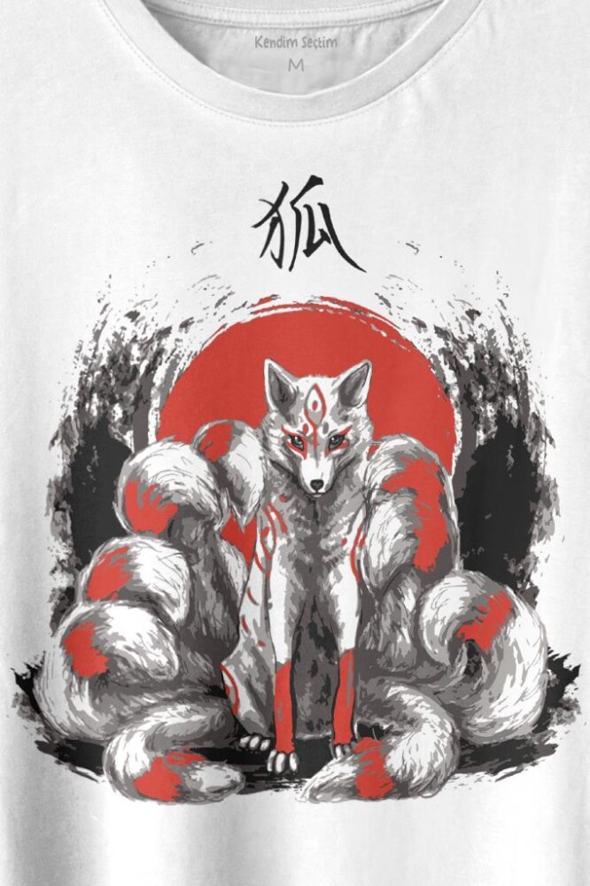 Kitsune Japon Tilkisi Japanese Baskılı Tişört Unisex T-shirt (1)