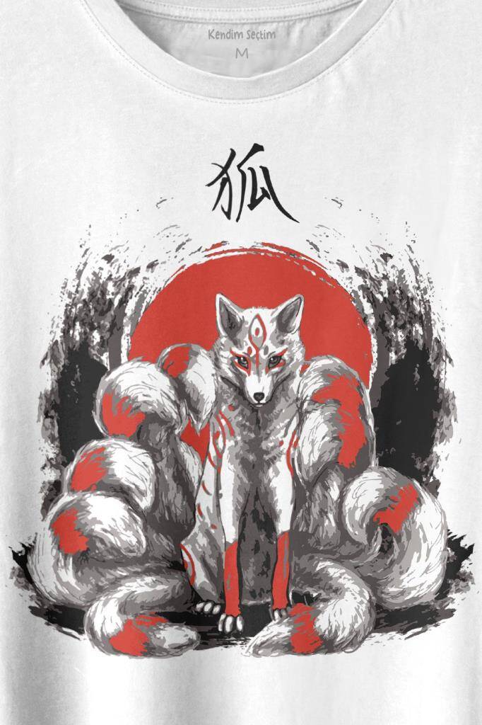 Kitsune Japon Tilkisi Japanese Baskılı Tişört Unisex T-shirt (1)