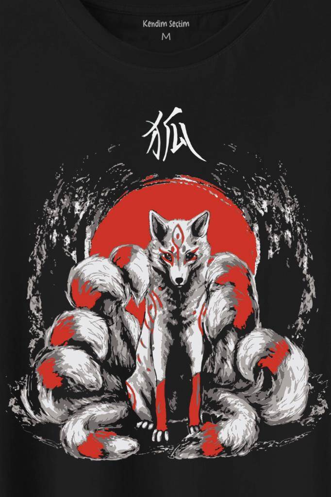 Kitsune Japon Tilkisi Japanese Baskılı Tişört Unisex T-Shirt - 2