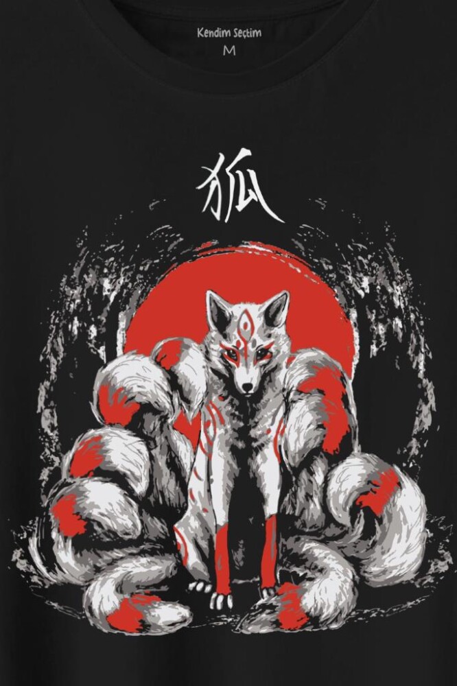 Kitsune Japon Tilkisi Japanese Baskılı Tişört Unisex T-Shirt (1)