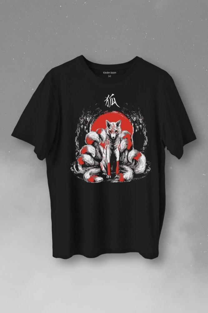 Kitsune Japon Tilkisi Japanese Baskılı Tişört Unisex T-Shirt - 1