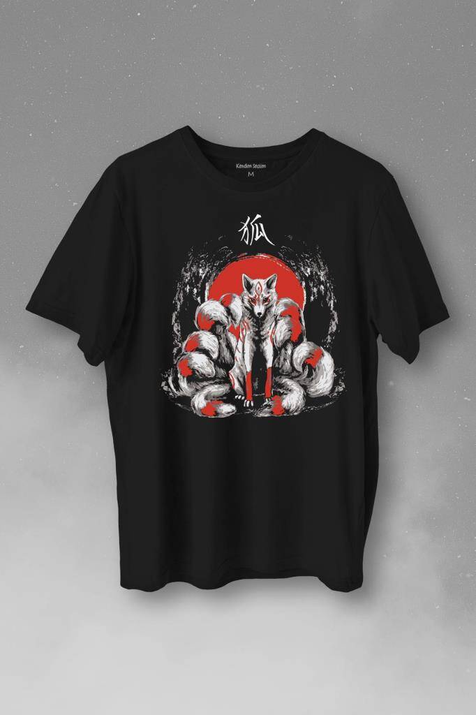 Kitsune Japon Tilkisi Japanese Baskılı Tişört Unisex T-Shirt - 1