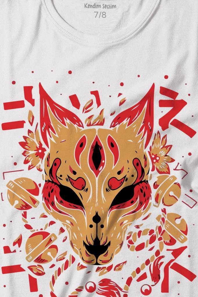 Kitsune Mask Japanese Japon Kültür Baskılı Tişört Çocuk T-shirt (1)