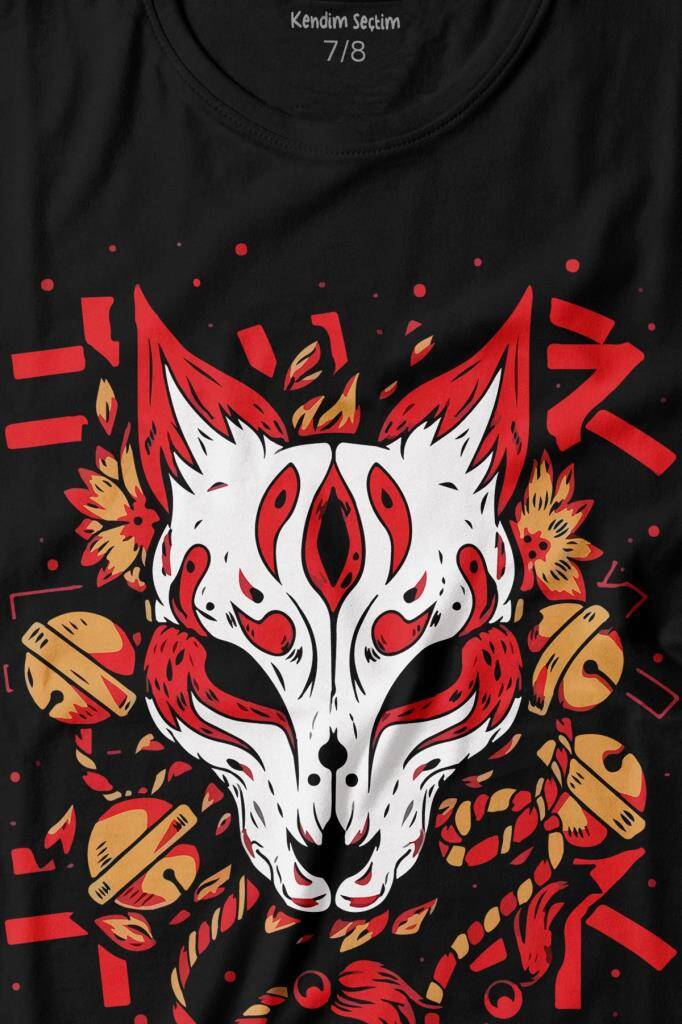 Kitsune Mask Japanese Japon Kültür Baskılı Tişört Çocuk T-shirt - 2