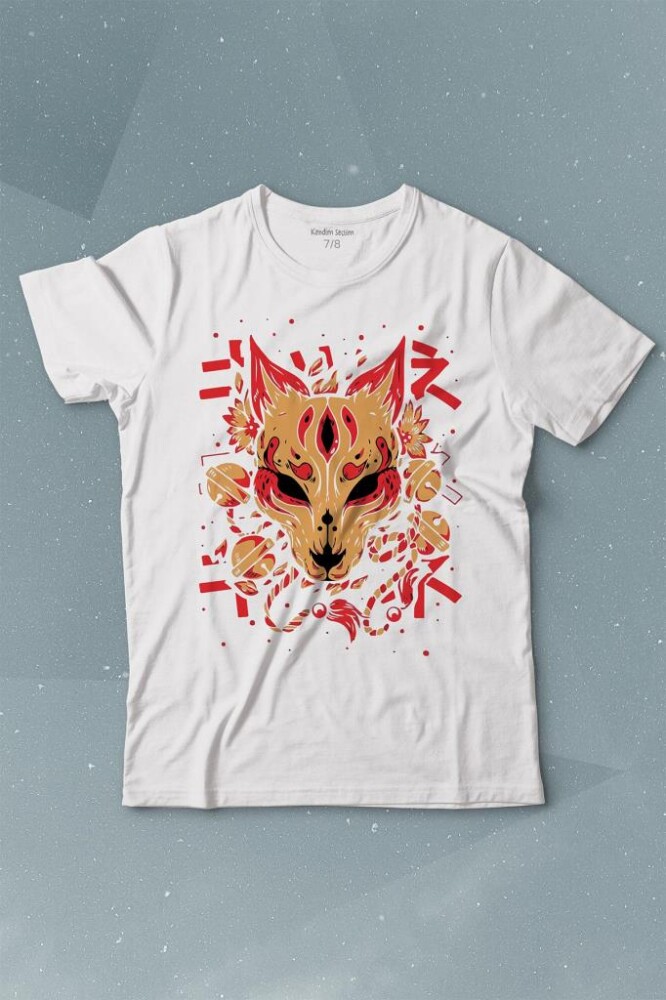Kitsune Mask Japanese Japon Kültür Baskılı Tişört Çocuk T-shirt - KENDİM SEÇTİM