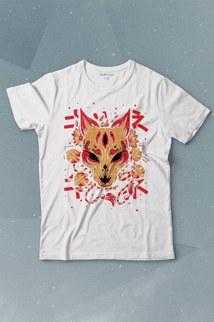 Kitsune Mask Japanese Japon Kültür Baskılı Tişört Çocuk T-shirt - 1