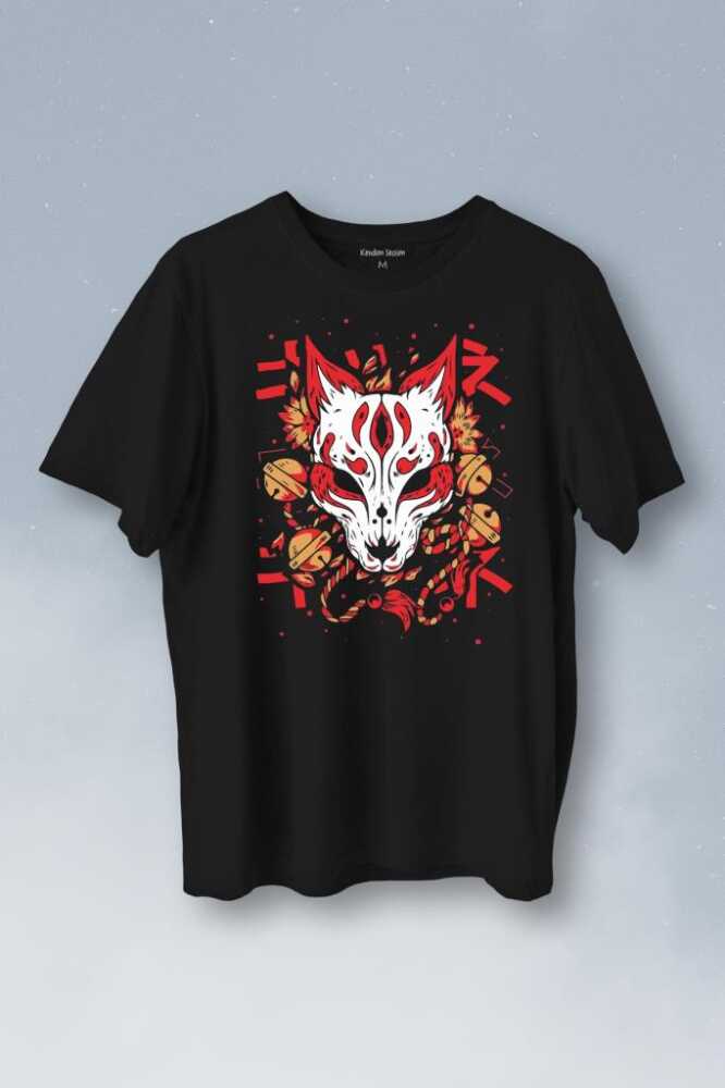 Kitsune Mask Japanese Japon Kültür Baskılı Tişört Unisex T-Shirt - 1