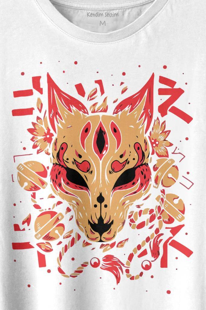 Kitsune Mask Japanese Japon Kültür Baskılı Tişört Unisex T-shirt (1)