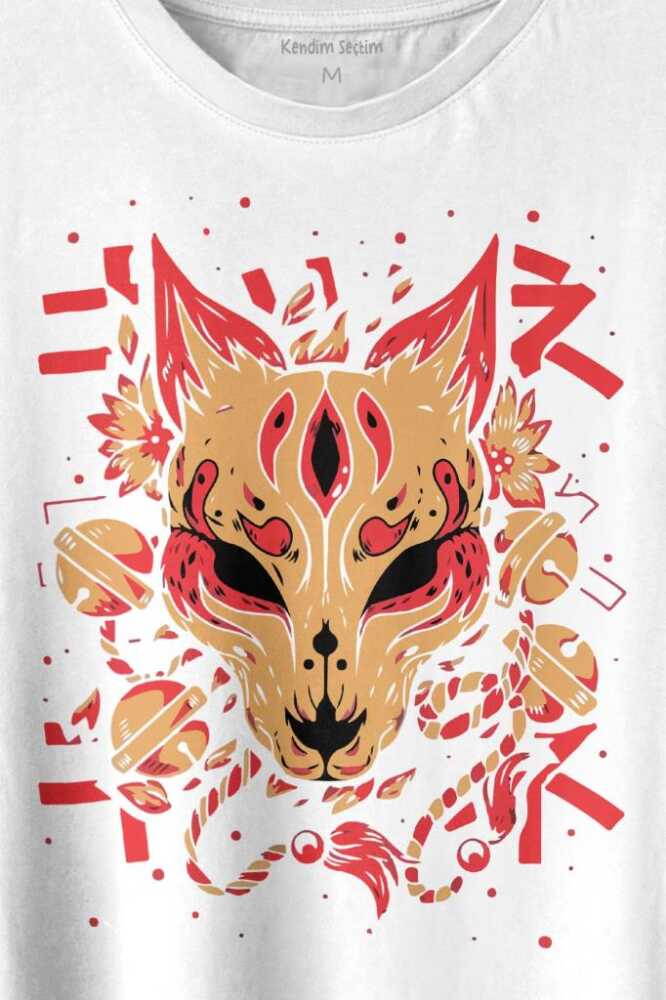 Kitsune Mask Japanese Japon Kültür Baskılı Tişört Unisex T-shirt (1)