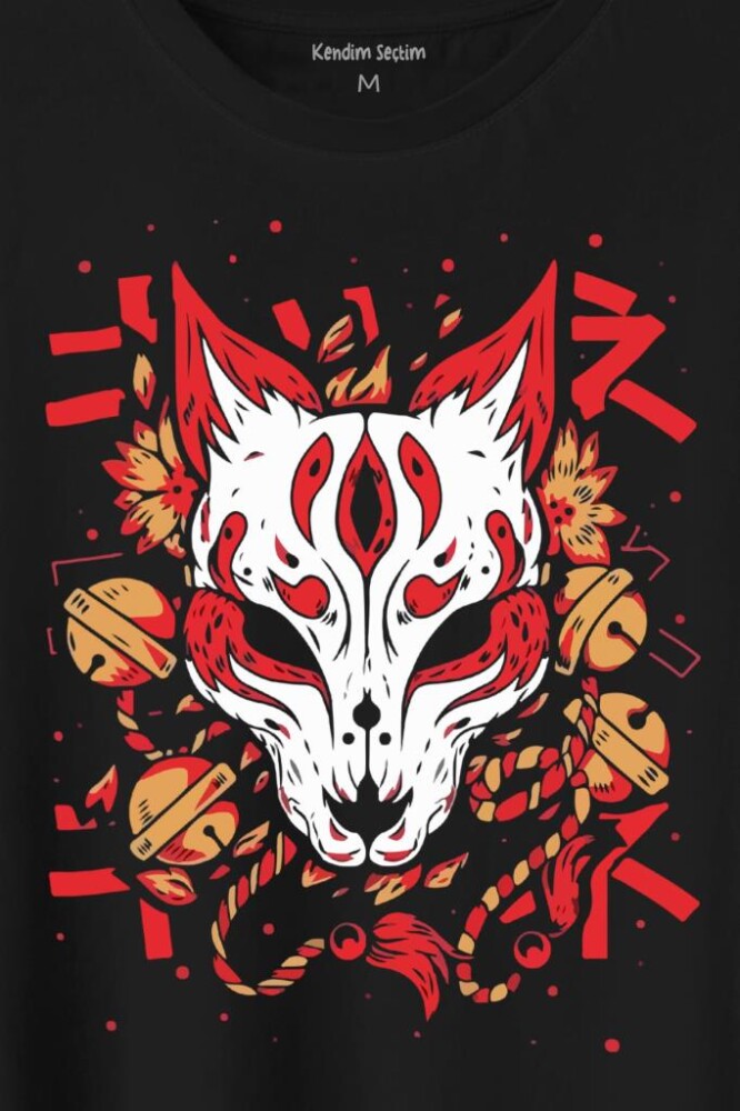 Kitsune Mask Japanese Japon Kültür Baskılı Tişört Unisex T-Shirt - 2