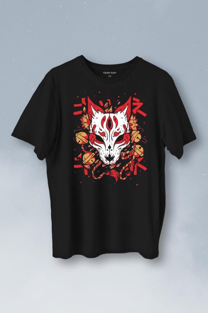 Kitsune Mask Japanese Japon Kültür Baskılı Tişört Unisex T-Shirt