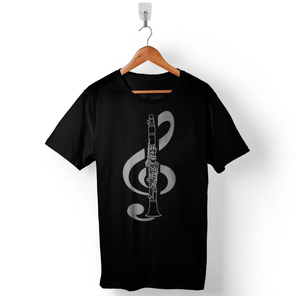 Klarnet Müzik Sol Anahtarı Music Logo Tasarım Baskılı Tişört Unisex T-Shirt - 1