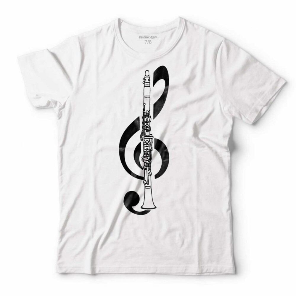 KLARNET MÜZİK SOL ANAHTARI MUSIC LOGO TASARIM ÇOCUK TİŞÖRT - 1