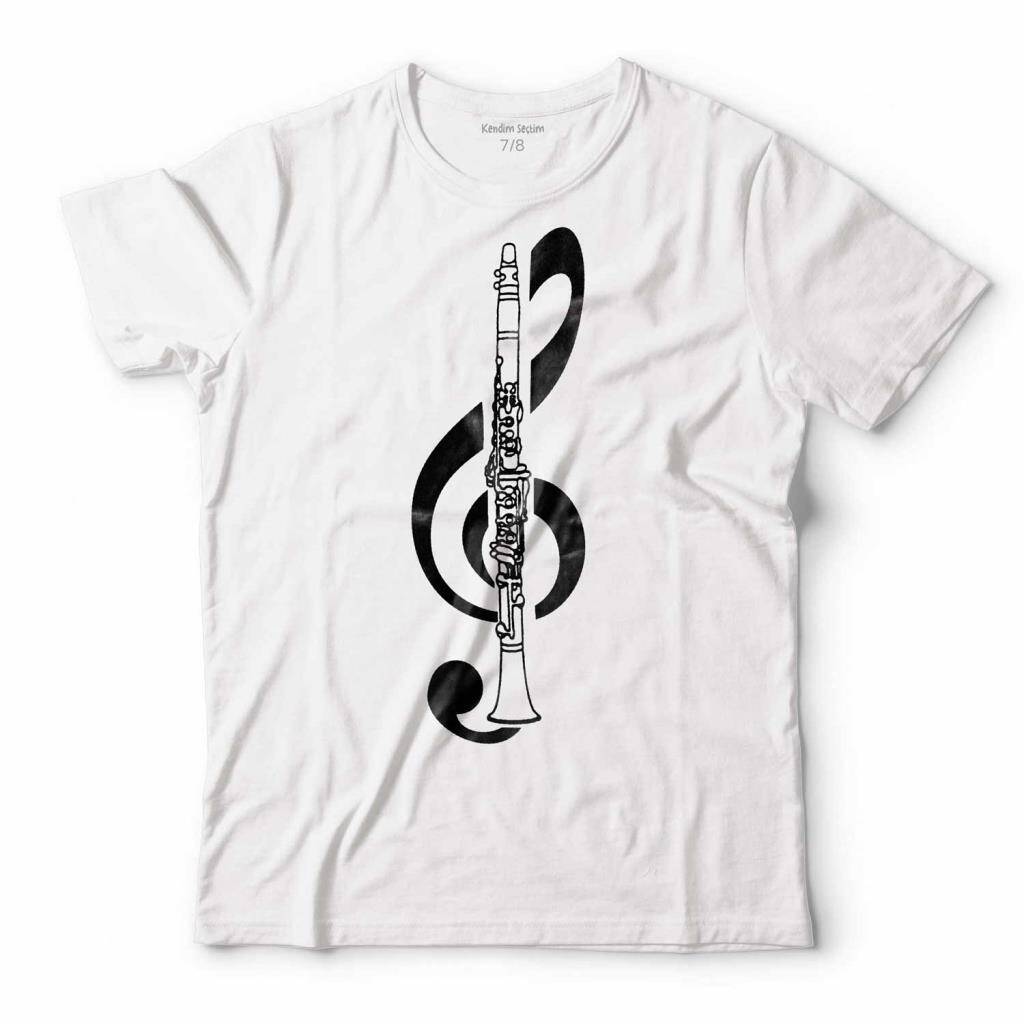 KLARNET MÜZİK SOL ANAHTARI MUSIC LOGO TASARIM ÇOCUK TİŞÖRT - 1