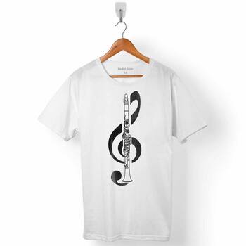 KLARNET MÜZİK SOL ANAHTARI MUSIC LOGO TASARIM ERKEK TİŞÖRT - 1