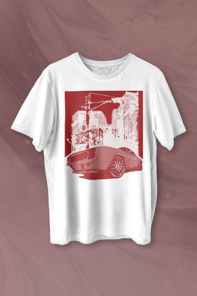 Klasik Araba Retro Vintage Classic Car Motor Baskılı Tişört Unisex T-shirt - 1