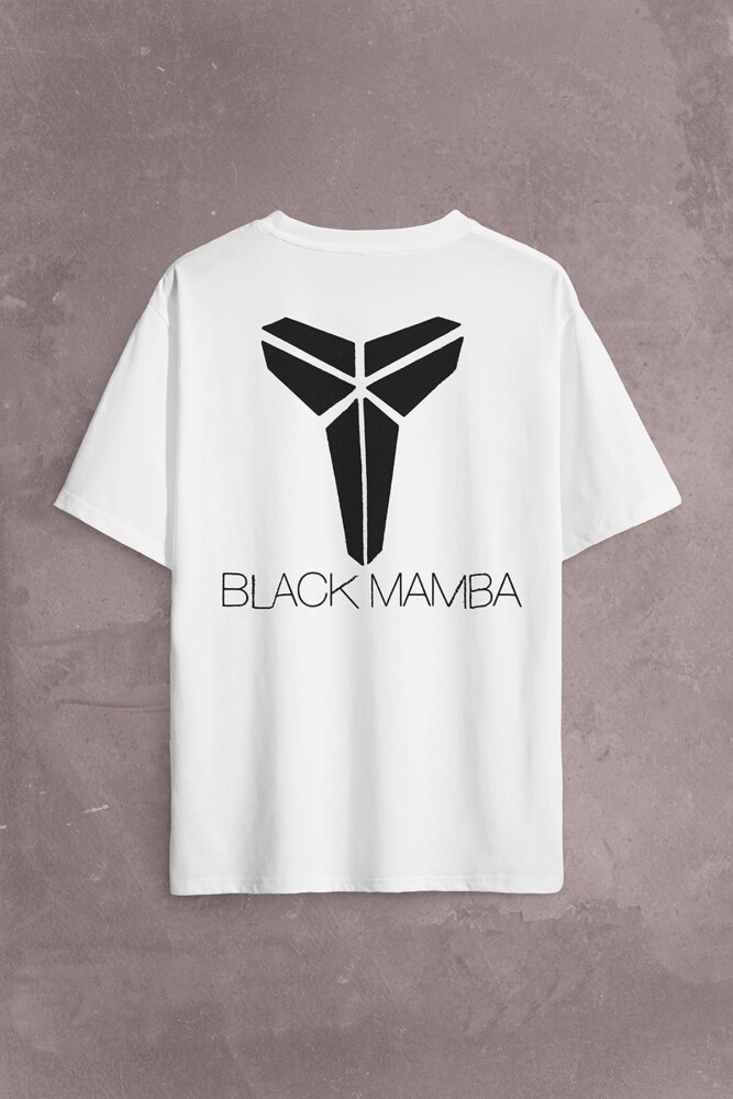 Kobe Bryant Black Mamba Logo Nba Basketball Sırt Ön Baskılı Oversize Tişört Unisex T-Shirt (1)