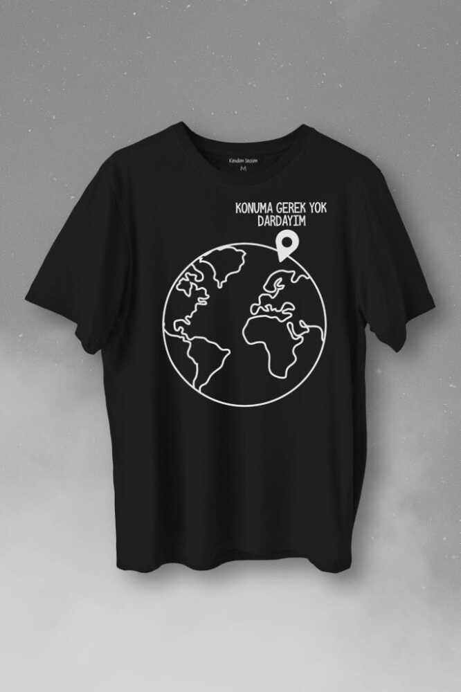 Konuma Gerek Yok Dünya Minimal Baskılı Tişört Unisex T-Shirt - 1
