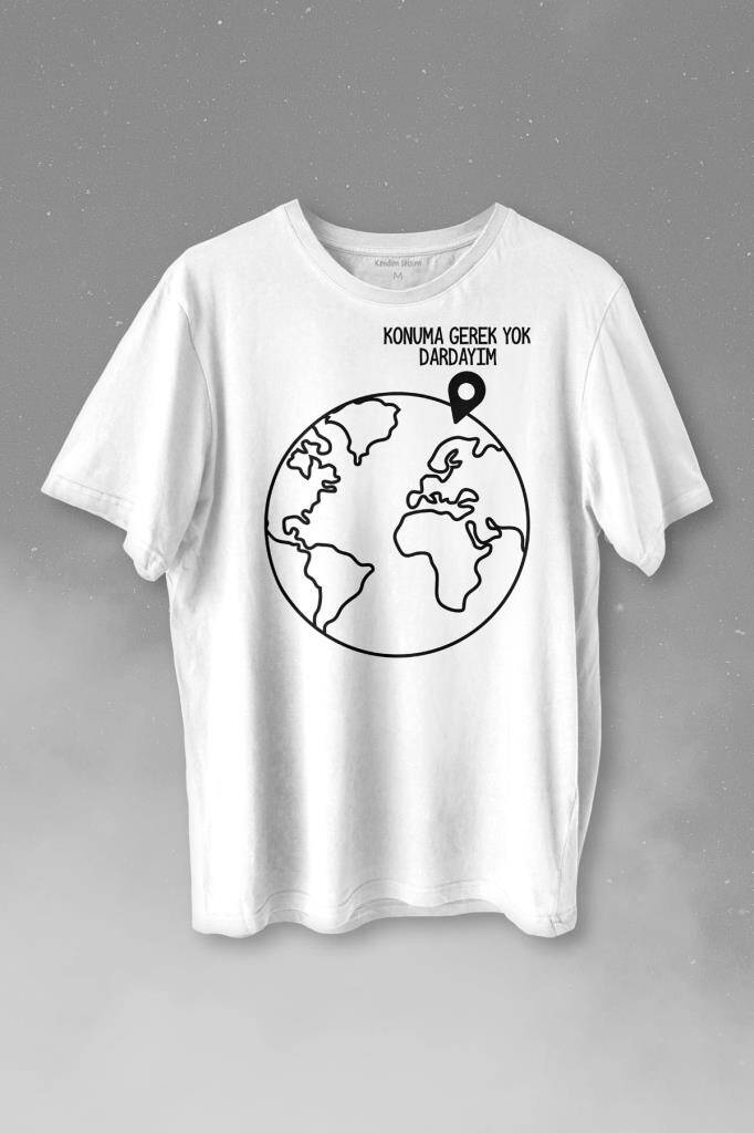 Konuma Gerek Yok Dünya Minimal Baskılı Tişört Unisex T-shirt - 1