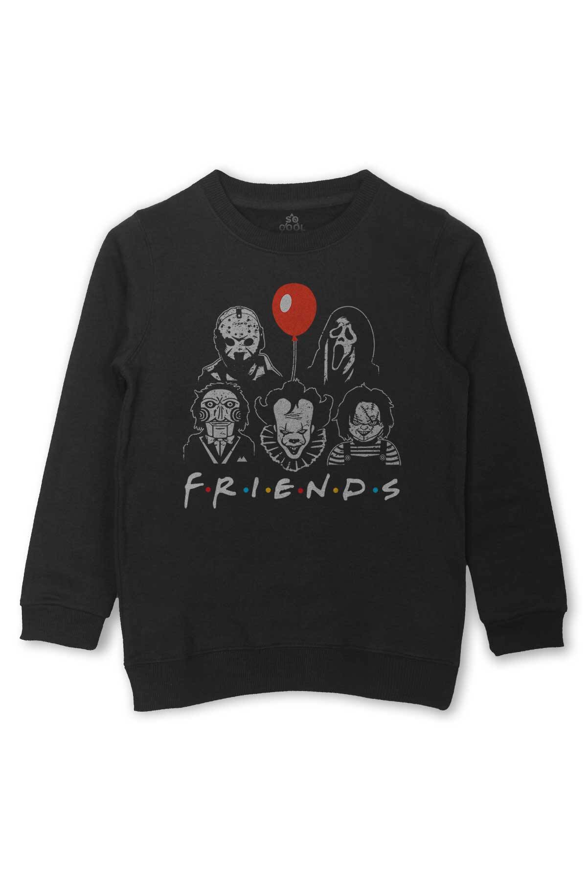 Korku Film Friends Halloween Cadılar Bayramı Baskılı Çocuk Sweatshirt Siyah Sweat - 1