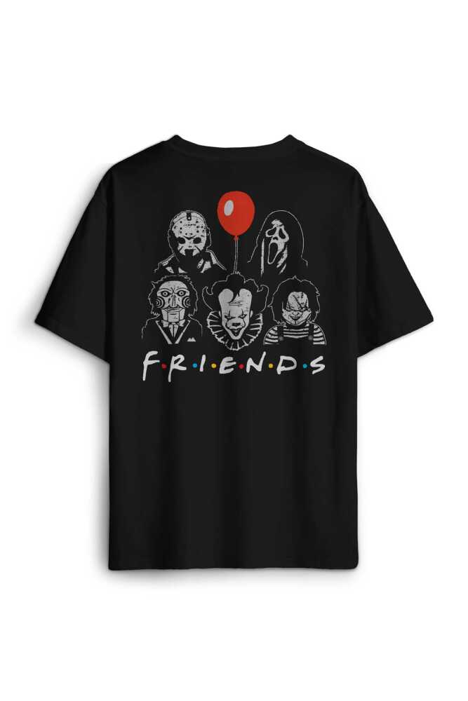 Korku Film Friends Halloween Cadılar Bayramı Sırt Ön Baskılı Oversize Tişört Unisex T-Shirt - 2