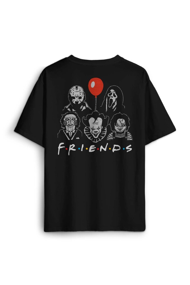 Korku Film Friends Halloween Cadılar Bayramı Sırt Ön Baskılı Oversize Tişört Unisex T-Shirt - 2