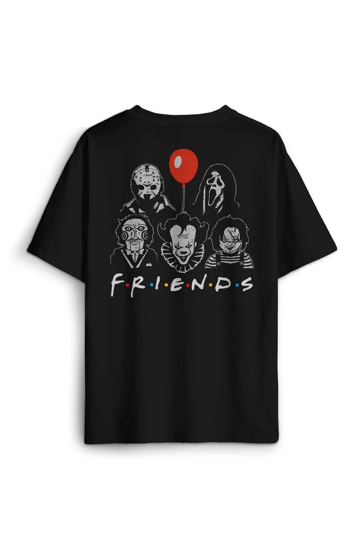 Korku Film Friends Halloween Cadılar Bayramı Sırt Ön Baskılı Oversize Tişört Unisex T-Shirt - 2