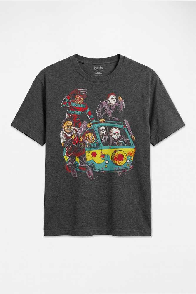Korku Filmi Halloween Cadılar Bayramı Chucky Freddy Sinema Unisex Regular Antrasit Melanj Tişört - 1