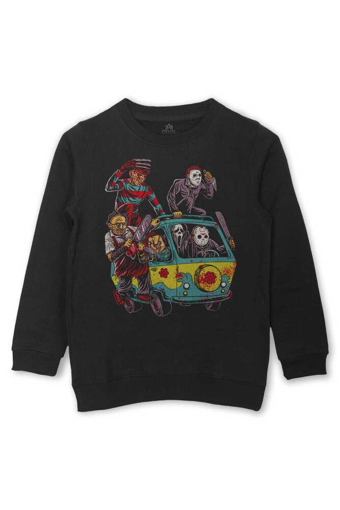 Korku Filmi Halloween Chucky Freddy Cadılar Bayramı Film Baskılı Çocuk Sweatshirt Siyah Sweat - So Cool
