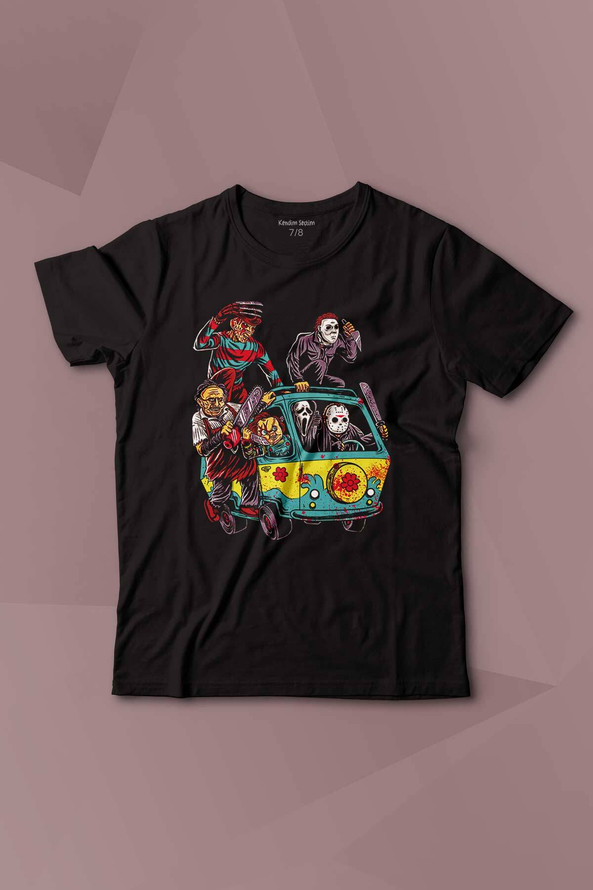 Korku Filmi Halloween Chucky Freddy Cadılar Movie Film Sinema Baskılı Çocuk Tişört Kısa Kollu - 1