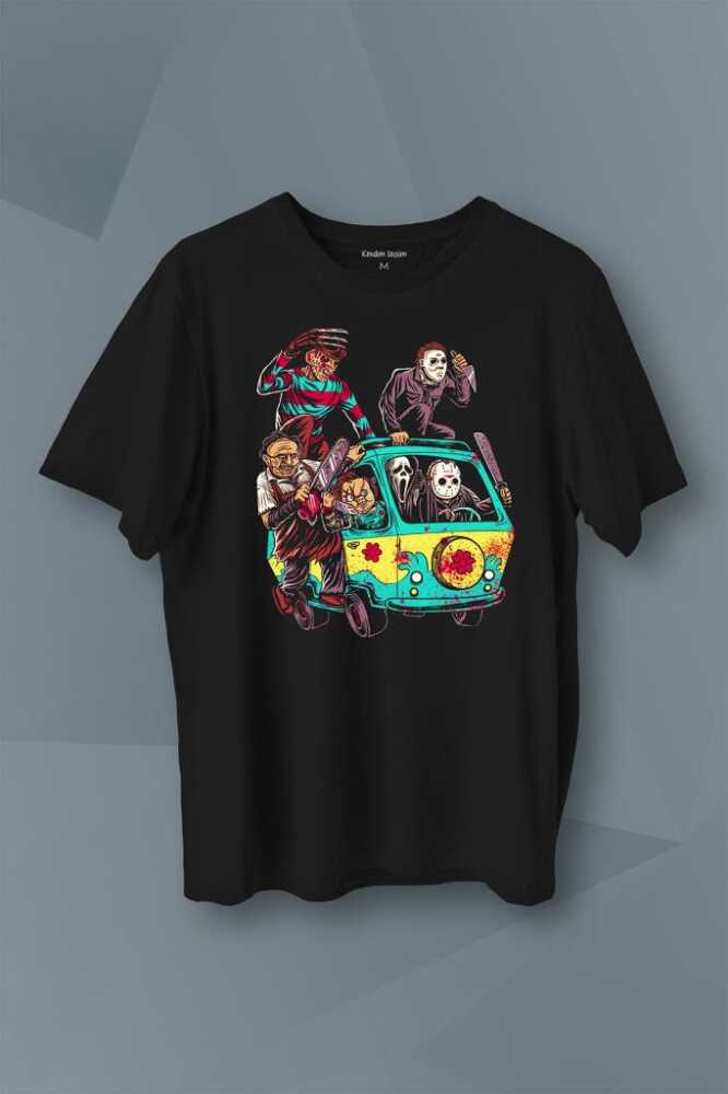 Korku Filmi Halloween Chucky Freddy Cadılar Movie Film Sinema Baskılı Tişört Unisex T-Shirt - 1
