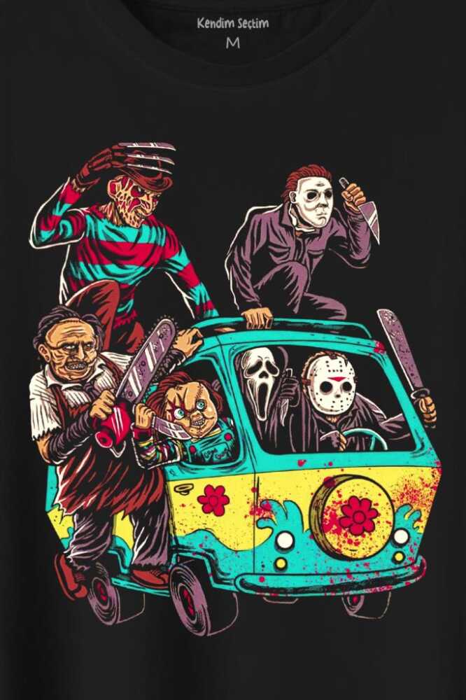 Korku Filmi Halloween Chucky Freddy Cadılar Movie Film Sinema Baskılı Tişört Unisex T-Shirt (1)